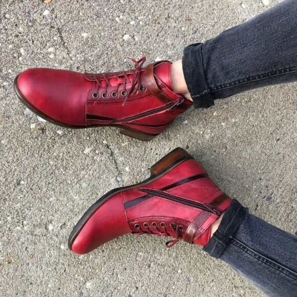 NAOT Berry Red Kona Boots Bootie Comfort Zip Lace - Picture 2 of 16
